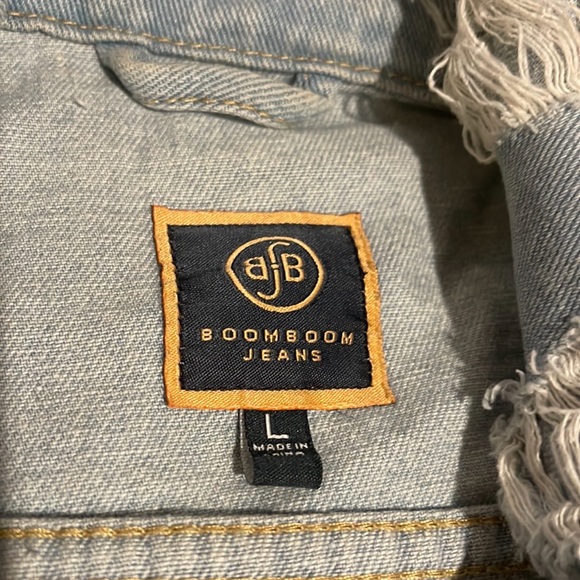BOOM BOOM JEANS Destroyed Distressed Denim Jacket L - Picture 13 of 16